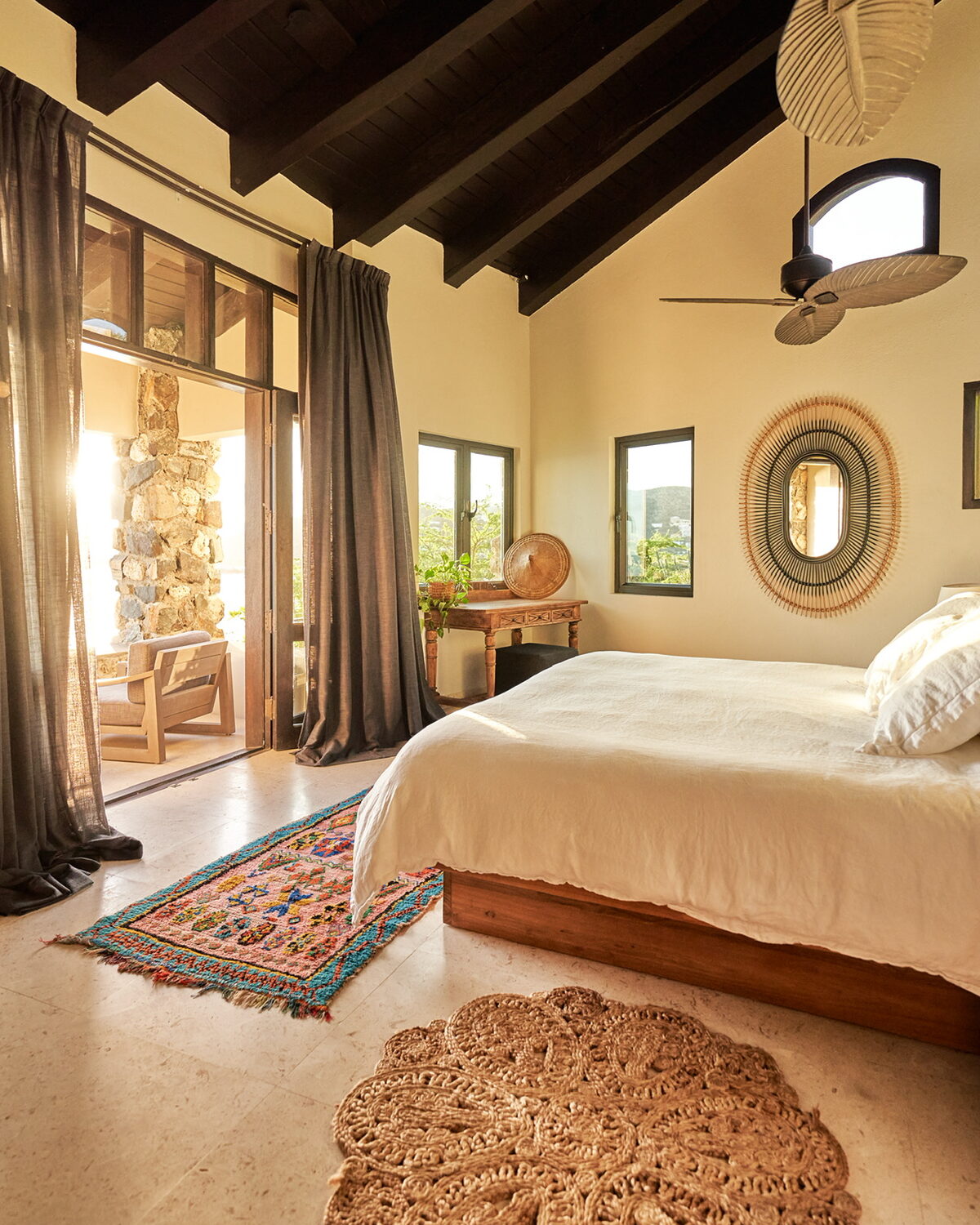 Grace Villa at golden hour with hammock and stone accents
